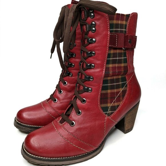 Dromedaris Shoes - Dromedaris Ghita Red Leather Boots Lace & Zip Up